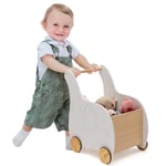 Wooden Baby Walker 2 in 1 Kids Push Along Toy Cart with Storage Chest 4 Wheels