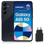 Samsung Galaxy A55 5G, Smartphone Android, 128 Go, Chargeur secteur rapide 25W inclus [Exclusivité Amazon], Smartphone déverrouillé, Bleu nuit, Version FR