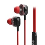 Casque de Jeu Ozone Dual FX - Casque avec Microphone Intra-auriculaire - 3 Types de Taille, câble Anti-enchevêtrement, contrôleur en Ligne, Prise Jack 3,5 mm, Rouge et Noir