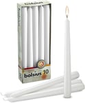 Bolsius Tappered Dinner Candle White Up to 7 Hour Burn Time Pack of 10