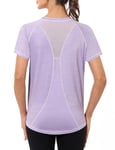 Gyabnw Women's Sports T-Shirt Gym Yoga Workout Tops for Women Crew Neck Running Fitness Athletic Short Sleeves Tee Purple