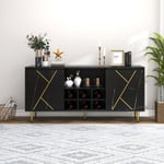 Wishdor - Buffet, armoire d'appoint avec casier à vin, noir et or