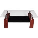 Dmora Table basse moderne, plateau en verre trempé, Table basse avec étagère, 110x60h45 cm, Couleur marron, avec emballage renforcé