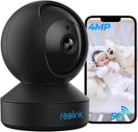 4MP Caméra de Surveillance WiFi 2.4G/5GHz, Caméra IP Pan&Tilt, Caméra Bébé, Audio Bidirectionnel, IR Vision Nocturne avec Fente pour Carte SD, Cloud, E1 Pro Noir