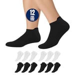 KOPNHAGN Chaussettes Basses Homme 43-46 Femme 39-42 35-38 Chaussette Sport Randonnée, Lot de 12 paires, Noire/Blanc EU 35/38