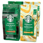 STARBUCKS Pike Place Roast, Blonde Espresso Roast Whole Bean Coffee 450g (Pack of 4)