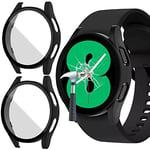 Jvchengxi [2 Pièces Mat Coque pour Samsung Galaxy Watch 4 44mm Protection Écran, Rigide PC Anti-Rayures Housse de Protection Verre Trempé Protecteur Cover pour Galaxy Watch 4 44mm (Noir/Noir)