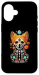 Coque pour iPhone 16 Os de corgi mexicain Sugar Skull, Halloween, jour de la mort d'un chien