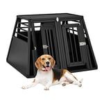 Relaxdays Box Car, Double Dog Transport Crate, Boot, Slanted, Partition, HxWxD: 64 x 90 x 82 cm, Black, Aluminium, 64x90x82cm