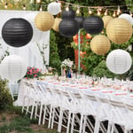 15PCs Paper Lantern Lanterns Birthday Wedding Christmas Party(Black+Gold+White)