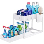 Puricon Lot de 1 Rangement sous Évier à 2 Étages avec Tiroirs Amovibles, Organisateur sous Évier Cuisine, Étagère Placard sous Évier Coulissant Multifonctionnelle Salle de Bain -Blanc