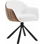 Chaise Salle à Manger Pivotante à 360° Pieds en Métal, en Chenille, Chaise de Cuisine avec Dossier et Accoudoirs, Chaise Scandinave, Blanc - Woltu