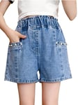 Maeau - Été Pantalon Court Jeans Fille Enfant Taille Élastique Short en Denim Vintage Classique Short en Jean Décontracté Mignon Bermuda - Bleu - 7-8 Ans