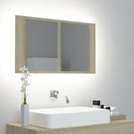 Bonnevie - Armoire murale de salle de bain à miroir à led - Meuble de rangement Chêne sonoma 80x12x45cm BV725894