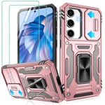 Jshru for Samsung S24 Plus Case with Screen Protector [2 Pack] and Slide Camera Cover,S24 Plus Shockproof Bumper Phone Case,Ring Kickstand Phone Cover for Samsung Galaxy S24 Plus,Rose Gold