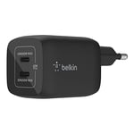 Belkin chargeur secteur double port USB-C 65 W, chargeur rapide Power Delivery 3.0 avec technologie GaN pour iPhone 16, iPhone 15, 14, Plus, Pro, Pro Max, iPad Pro, MacBook, Galaxy S24, S23 et autres