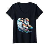 Womens Cooler Yeti Snowboard Fun In Winter V-Neck T-Shirt