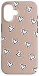 Coque pour iPhone 16 Beige Hearts Pattern Trendy Valentine Theme