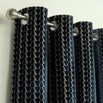 Habitat Velvet Geo Jacquard Lined Eyelet Curtains - Navy Width 168Cm X Drop 183Cm