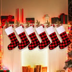 6 st julstrumpor 15 tum Buffalo Plaid strumpa klassisk eldstad hängande strumpor för familj bondgård Xmas festdekoration (röd svart)