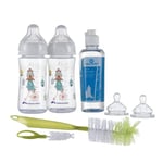 Bebeconfort Emotion, Kit biberons, contient 2 biberons 270 ml, 2 tétines silicone T1, 1 goupillon 2 en 1 et 1 liquide vaisselle 250 ml, 0 à 12 mois