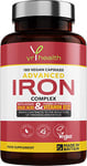 Iron Supplement, 20mg Maximum Strength Anti Fatigue Complex - 180 Vegan Capsules not Iron Tablets for Men & Women with Vitamin B12, Folic Acid, Vitamin C, B6, Zinc, Copper - Made in The UK by YrHealth