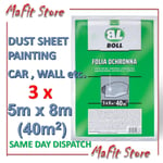 3x Dust sheets 5x 8m for Painting Decorating & protecting items car van BOLL