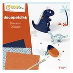 Avenue Mandarine KC114C - Une boite créative dinosaure Décopatch comprenant 3 supports pulpés blancs (1 dinosaure, 1 tirelire et 1 boite œuf) colle, pinceau et feuilles Décopatch (notice incluse)