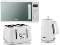 Swan Elegance White Kettle, 4 Slice Toaster & 800W 20L Digital Microwave Set