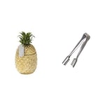 Talking Tables Emporium Gold Pineapple Ceramic ICE Bucket, Paper, Multi-Colour, 21.5 x 21.5 x 27 cm & BarCraft Ice Tongs, Stainless Steel, 16 cm