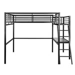 MEUBLE COSY Lit Mezzanine 2 Places 140x190cm avec Sommier à Lattes et Bureau en Verre et métal, Style Industriel, pour Enfant Chambre à Coucher Maison, Noir