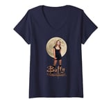 Womens Buffy the Vampire Slayer Buffy Photo with Moon V-Neck T-Shirt