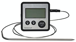 KitchenCraft Digital Food Thermometer and Kitchen Timer with Probe for Meat, Sugar, Jam and More, Silver, 8 x 8 x 2 cm