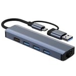 in 2 Type C -verkkolaajennus, USB-C Ethernet-sovitin, 1000 Mbps, 4-porttinen USB-jakaja kannettavalle tietokoneelle, PC:lle, iPadille, puhelimelle, Internet-kytkin