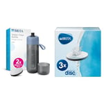 BRITA Sports Water Filter Bottle Model Active Dark Blue (600ml) & MicroDisc replacement filter discs for Fill&Go and Filter Bottles, reduce chlorine