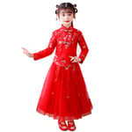 erthome Princess Tulle Long Sleeve Casual Dresses Toddler Baby Kids Girls Lunar Chinese New Year Tang Suit Princess Dresses Set Lace Dress for Kids