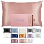 Blissy Silk Pillowcase - 100% Pure Mulberry Silk - 22 Momme 6A High-Grade Fibers - Satin Pillow Cover for Hair & Skin - Regular, Queen & King with Hidden Zipper (King, Rose Gold)