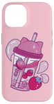 Coque pour iPhone 14 Kawaii Tasse à jus mignonne à la fraise Anime Comic Esthétique