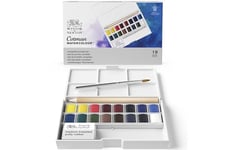 Winsor & Newton, Cotman Watercolour, ‘Complete Pocket Set’, 16 x Half Pans + 1 x Travel Brush PLUS 1 x Kneaded Eraser + 1 x Pencil