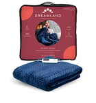 Dreamland Hurry Home Heated Throw – Navy Blue Quilted Herringbone Deluxe Velvet Electric Blanket Perfect for bed and Sofa, Fast Heating, Machine Washable, Detachable Control, Timer, 160x120cm