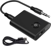 Adaptateur Bluetooth Audio 5.0,Émetteur Récepteur sans Fil 2 en 1,Émetteur Bluetooth avec Câble 3,5 mm pour Casque MP3/MP4 Haut-Parleur HiFi Radio Voiture TV PC Ordinateur Portable Tablette(Q826)