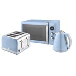 Swan Retro Triple Pack Blue - 1.5L Kettle 3KW, 4 Slice Toaster & 800W Microwave