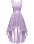 Berylove Vintage Robe de Cocktail Pin Up High Low en Dentelle Mousseline pour Mariage Soirée Bal Jupe Asymétrique sans Manche avec Ceinture 35 Lavender L