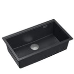 QUADRON Evier cuisine 1 bac Granit | Taille 70 x 37 x 23,5 cm Couleur: Noir + Acier (Évier Encastrable) | LOGAN 110 évier de cuisine simple | Lavabo Évier de cuisine en granit