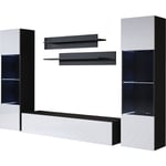 Ensemble de Meubles tv Mur de Rangement Meuble salon Suspendu avec led Modèle Luke 9D Noir et Blanc Finition brillante