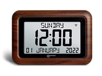 Day Clock - The Easy-to-read & Self-setting Geemarc Viso10 - Ideal for People Living with Dementia or Alzheimer's - Battery Operated - No Backlight - UK Version - Wood Brown