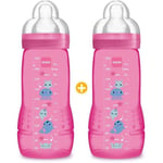 MAM Easy Active 2nd Age Colourful Baby Bottle - 330 ml - från 6 månader - Flow Teat X - Set of 2 - Girl