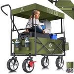 KESSER® Chariot de transport pliable avec toit, diable de transport, 2 poches en filet, housse et une poche extérieure avec frein avant | Pliable | Pneus en caoutchouc plein | Charge maximale : 100 kg