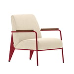 Vitra - Fauteuil de Salon, Walnut, Base Japanese Red, Fabric Cat. F100 Nubia Col. 02 Cream/Perle - Fåtöljer - Jean Prouvé - Beige - Metall/Trä/Skum