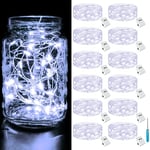 Lot de 12 Mini Guirlande LED à Pile, 2M 20LED 3 Modes Guirlande Lumineuse Pile, IP65 Étanche Petite Guirlande Lumineuse Led Interieur Décoration pour Jardin, Chambre, Mariage, Fête, Noël, Blanc Froid